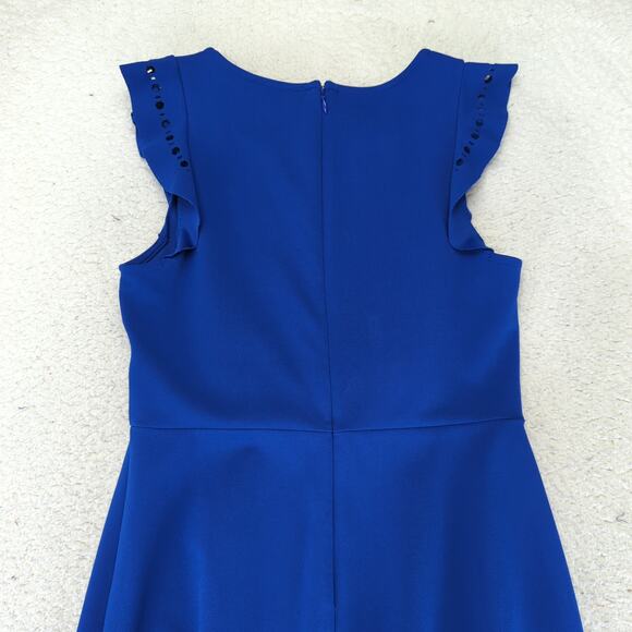 Banana Republic Cobalt Blue Short Sleeve Dress Laser Cut Ponte Women's Size 4 - Picture 5 of 9